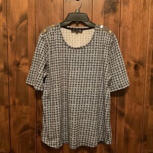 Jones New York Geometric Blue Short Sleeve Top